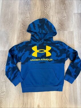 Under Armour Blue Camo Hoodie with Yellow Logo Youth Small